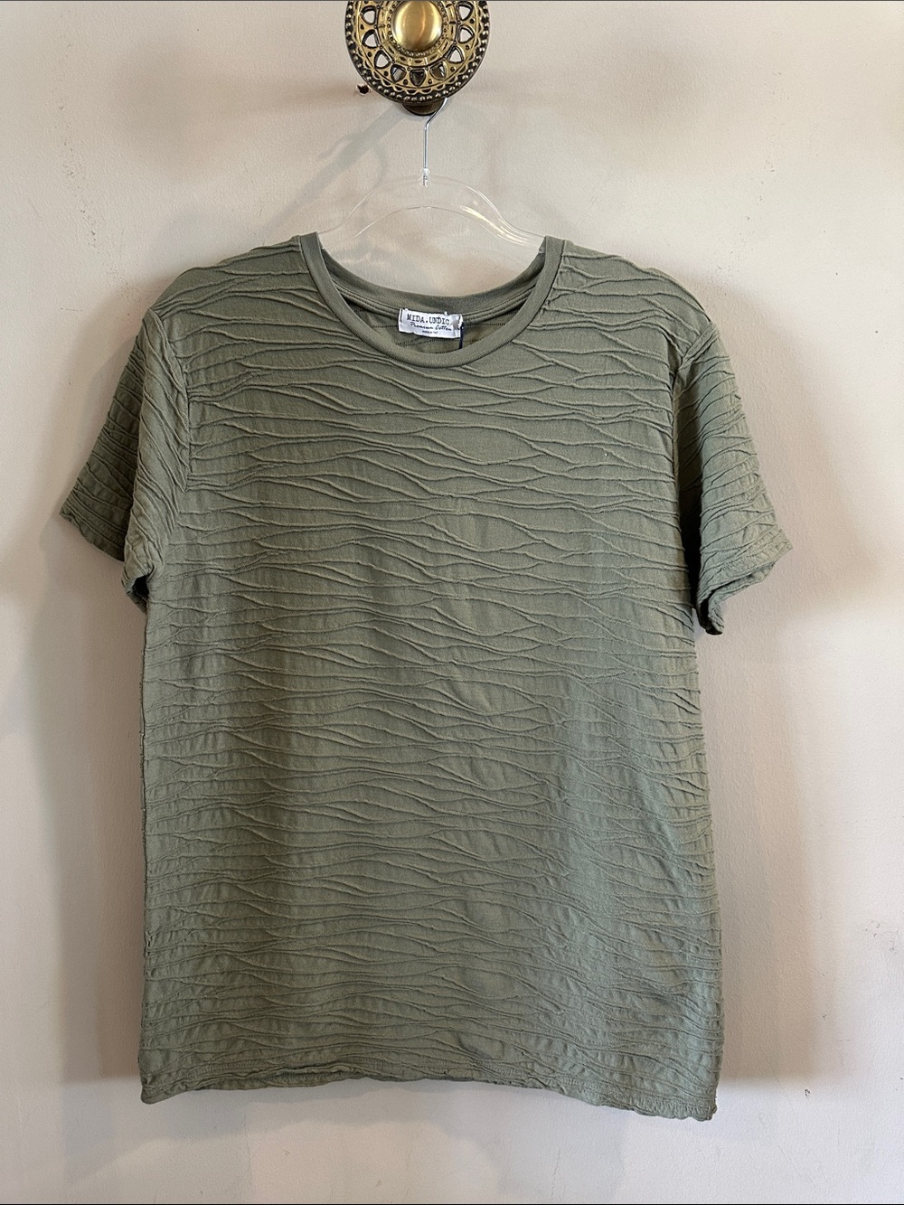 Mida Undici Textured Crewneck T-Shirt - Olive Green Sz M